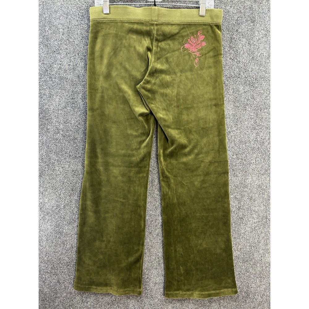 VTG Y2K Juicy Couture Low Rise Velour Track Pants Sz S Flare USA Made Green/Pink